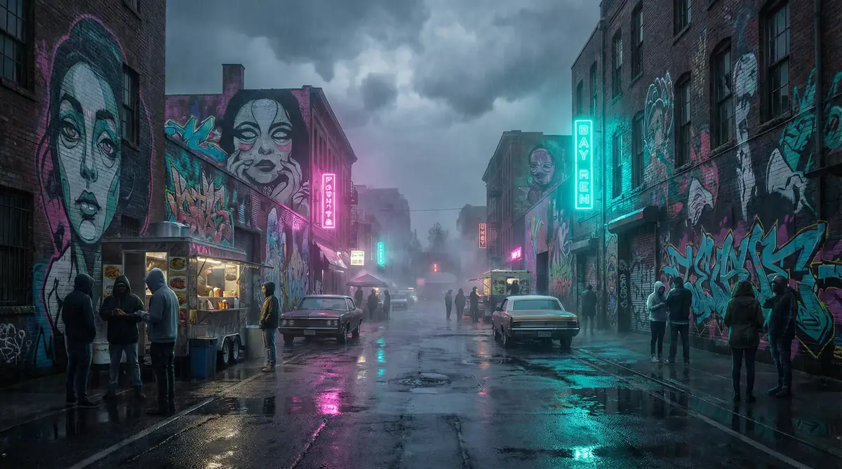 抖约APP - 雨夜壁画街